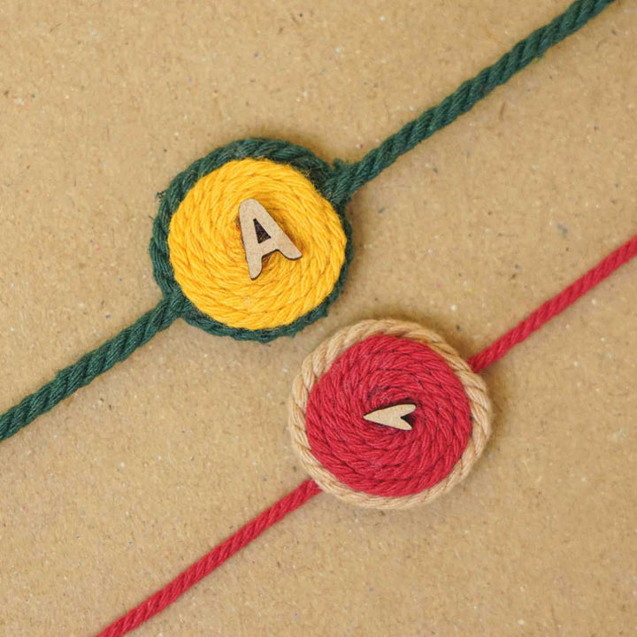 Personalized Handmade Alphabet Cotton Rakhi With Roli Chawal | Set of 2