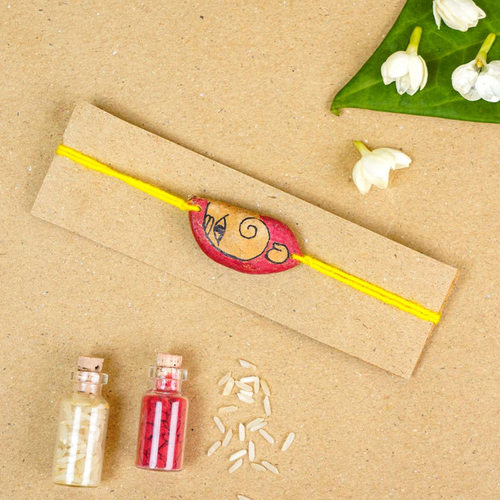 Handmade Plantable Ganesha Seed Rakhi With Roli Chawal
