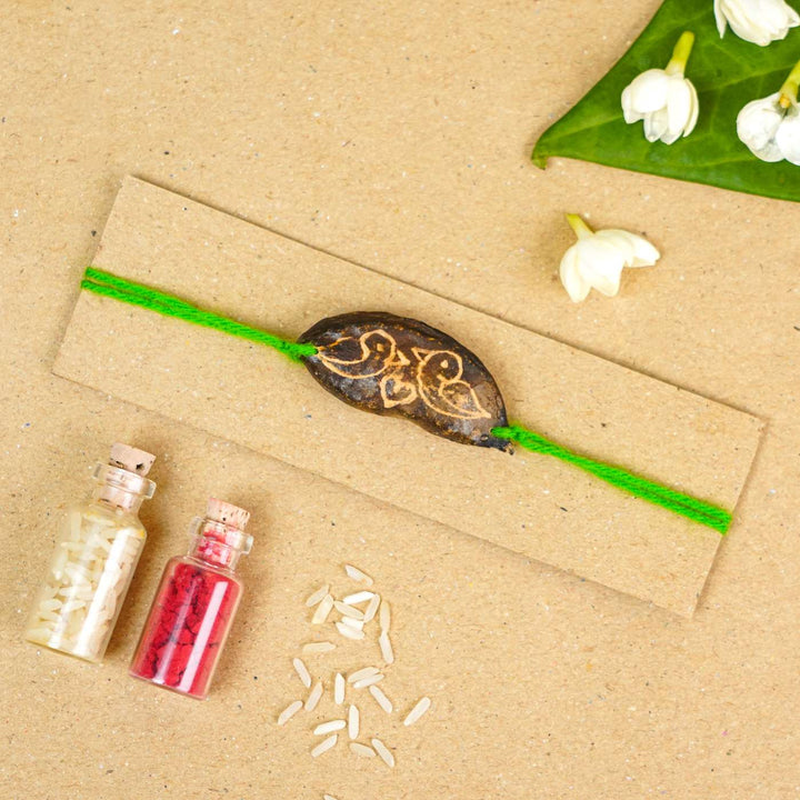 Handmade Plantable Green Birds Seed Rakhi With Roli Chawal