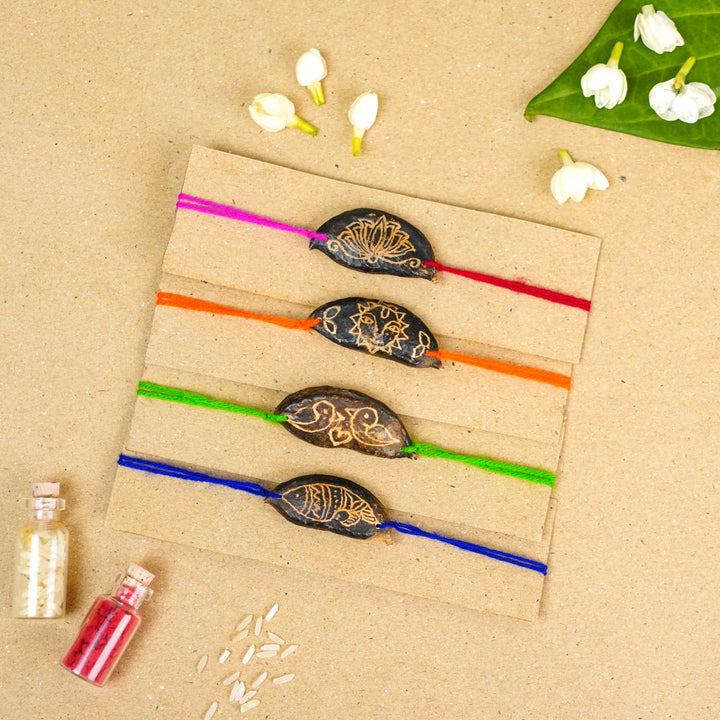 Handmade Plantable Ropan Seed Rakhi With Roli Chawal | Set of 4