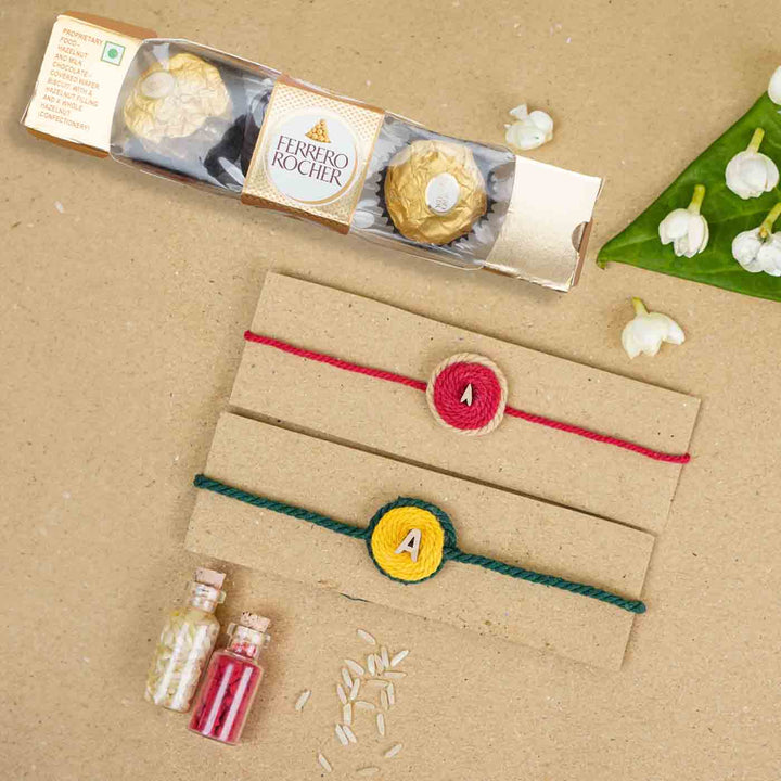 Personalized Handmade Alphabet Cotton Rakhi With Roli Chawal | Set of 2