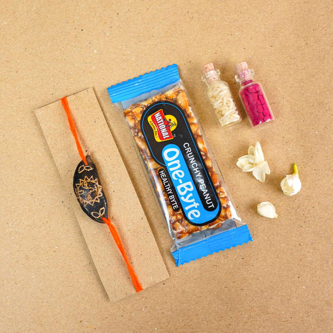 Handmade Plantable Orange Sun Seed Rakhi With Roli Chawal