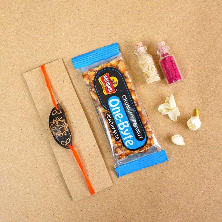 Handmade Plantable Orange Sun Seed Rakhi With Roli Chawal