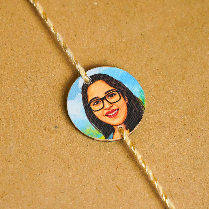 Handpainted Photo Customized Caricature Rakhi With Roli & Chawal