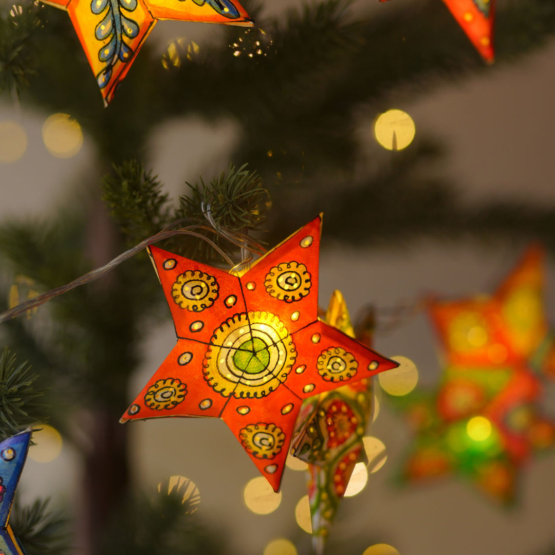 4m, 14 Bulbs | Hand Painted Star Theme Tholu Bommalata LED Fairy Light