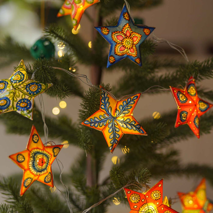 4m, 14 Bulbs | Hand Painted Star Theme Tholu Bommalata LED Fairy Light