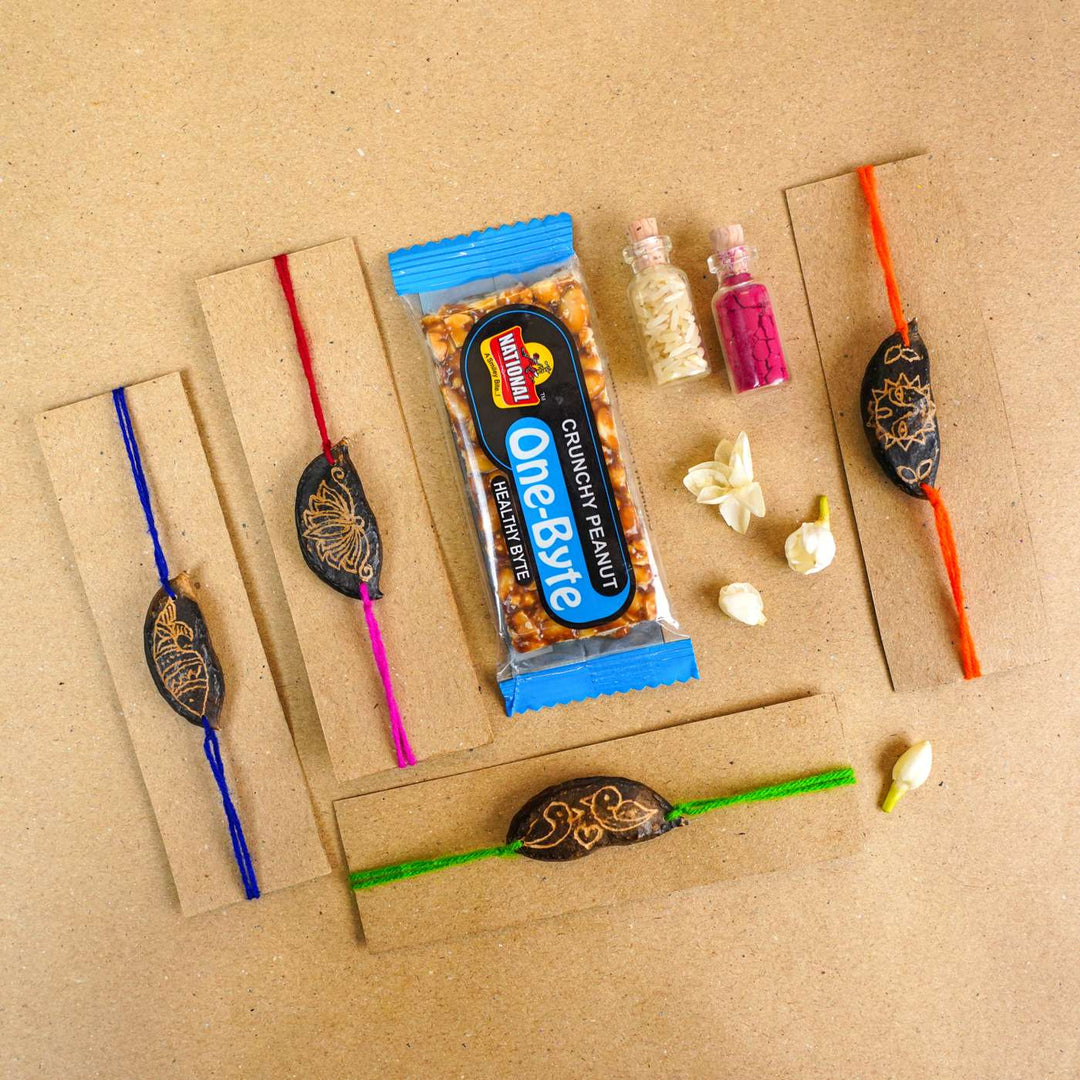 Handmade Plantable Ropan Seed Rakhi With Roli Chawal | Set of 4