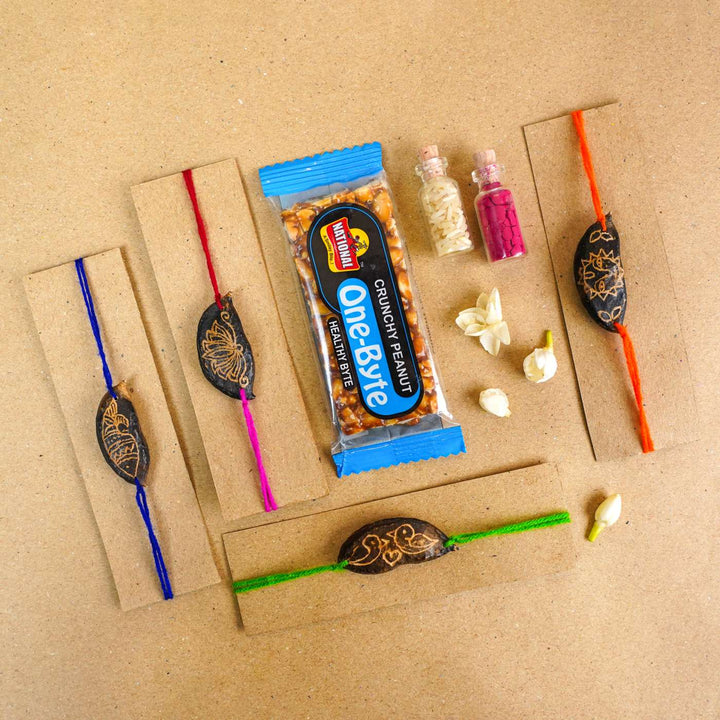 Handmade Plantable Ropan Seed Rakhi With Roli Chawal | Set of 4