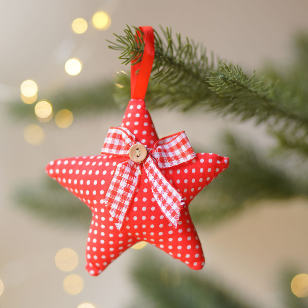 4 pc | Handmade Red Polka Dot Ornaments For Christmas Tree Decoration