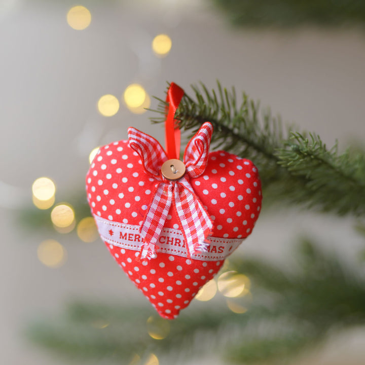 4 pc | Handmade Red Polka Dot Ornaments For Christmas Tree Decoration