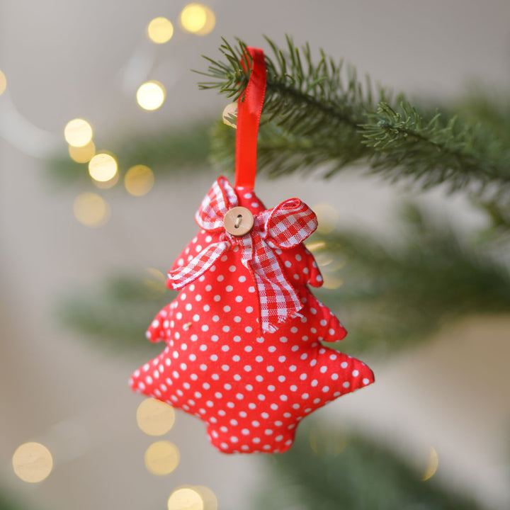 4 pc | Handmade Red Polka Dot Ornaments For Christmas Tree Decoration