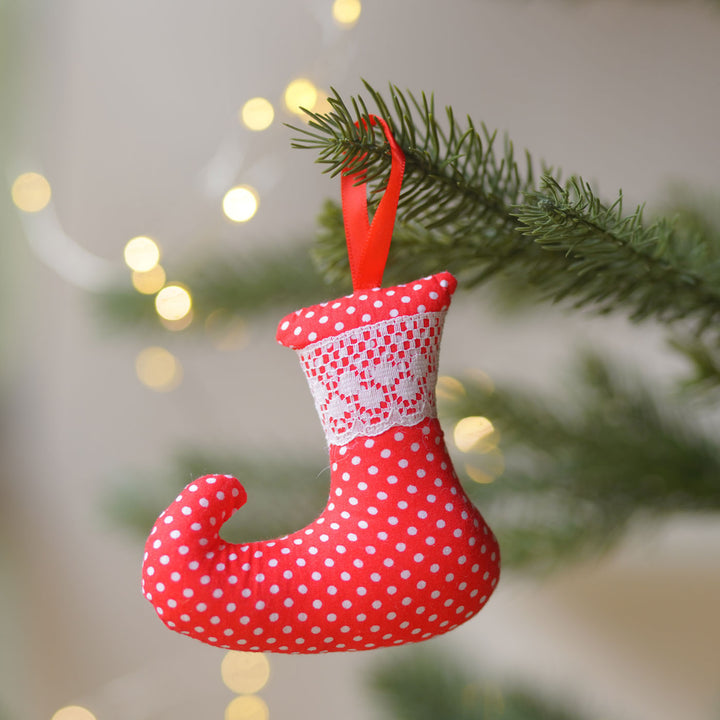 4 pc | Handmade Red Polka Dot Ornaments For Christmas Tree Decoration