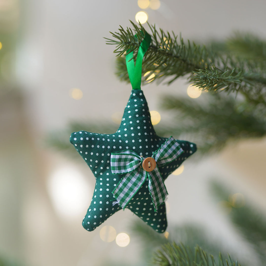 4 pc | Handmade Green Polka Dot Ornaments For Christmas Tree Decoration