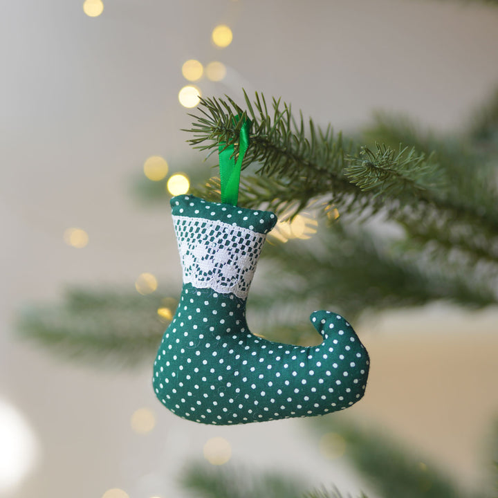 4 pc | Handmade Green Polka Dot Ornaments For Christmas Tree Decoration