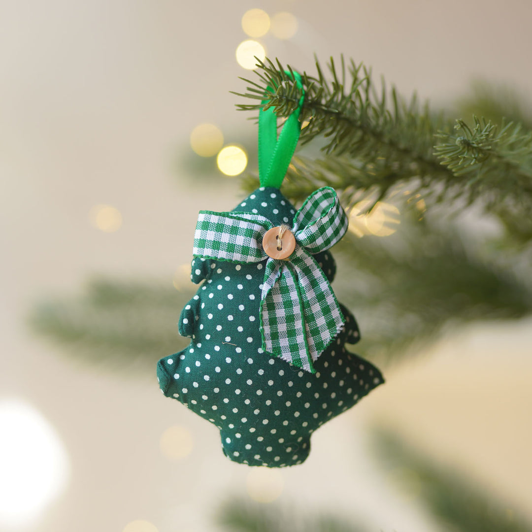 4 pc | Handmade Green Polka Dot Ornaments For Christmas Tree Decoration