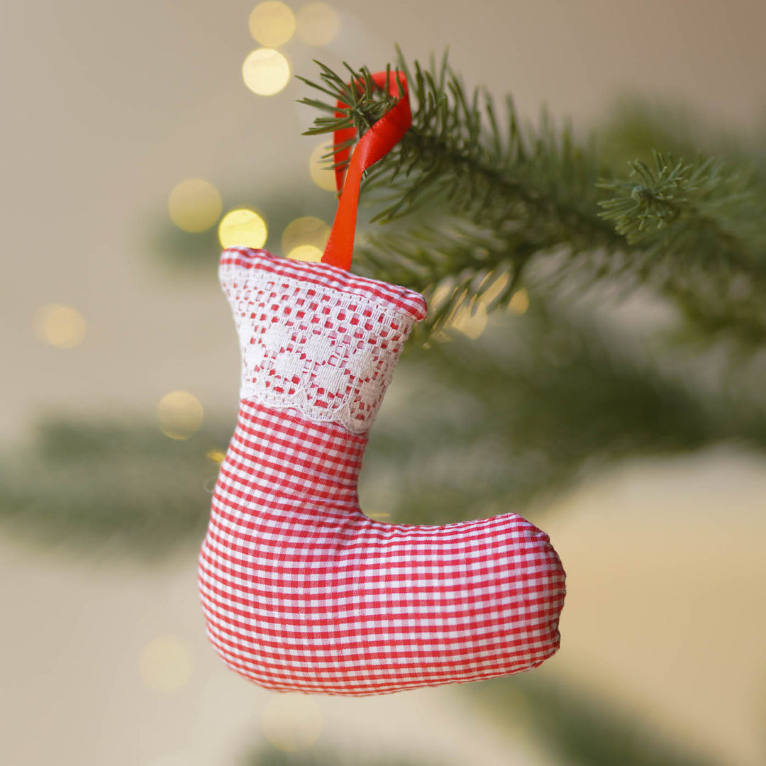 5 pc | Handmade Red & White Christmas Theme Ornaments For Tree Decoration