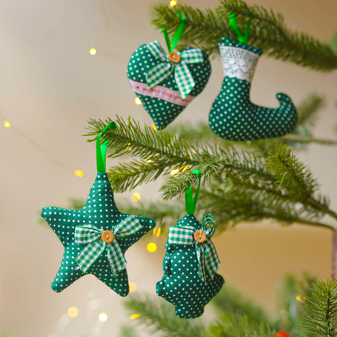 4 pc | Handmade Green Polka Dot Ornaments For Christmas Tree Decoration