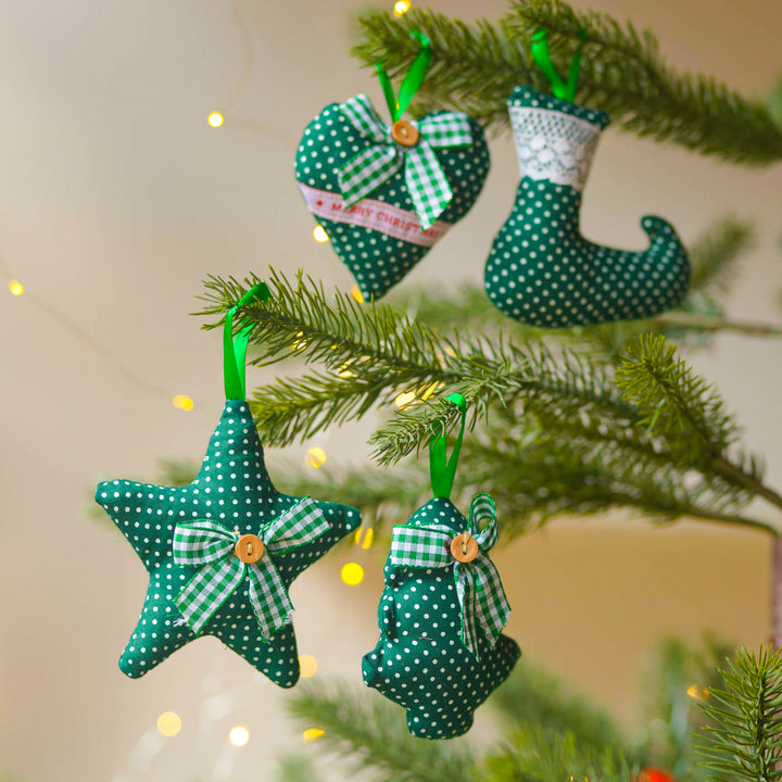 4 pc | Handmade Green Polka Dot Ornaments For Christmas Tree Decoration