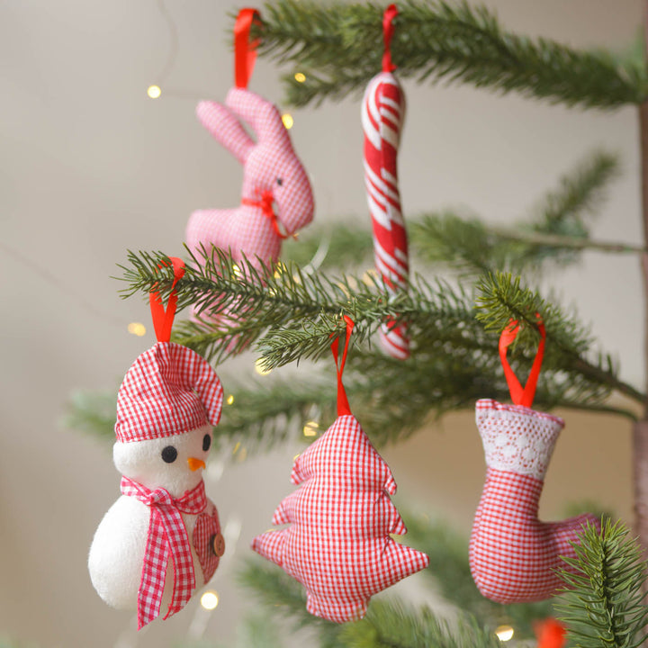 5 pc | Handmade Red & White Christmas Theme Ornaments For Tree Decoration