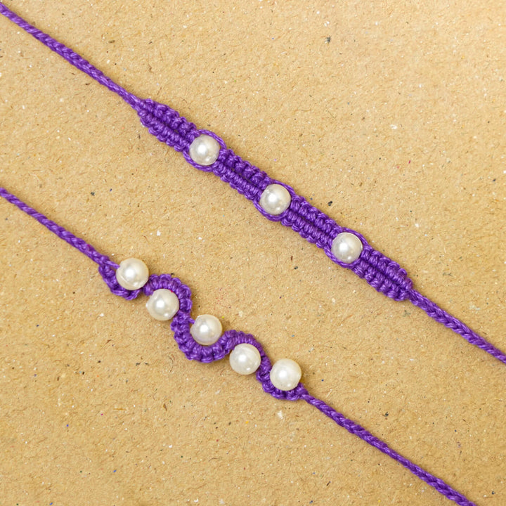 Handmade Macrame Pearl Rakhi With Roli Chawal | Set of 2