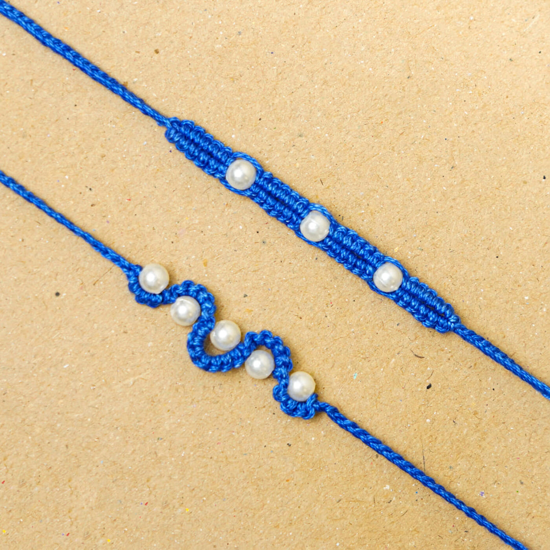 Handmade Macrame Pearl Rakhi With Roli Chawal | Set of 2