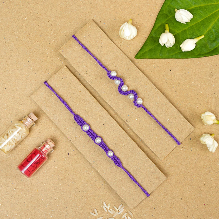 Handmade Macrame Pearl Rakhi With Roli Chawal | Set of 2