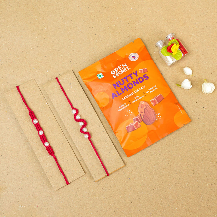 Handmade Macrame Pearl Rakhi With Roli Chawal | Set of 2