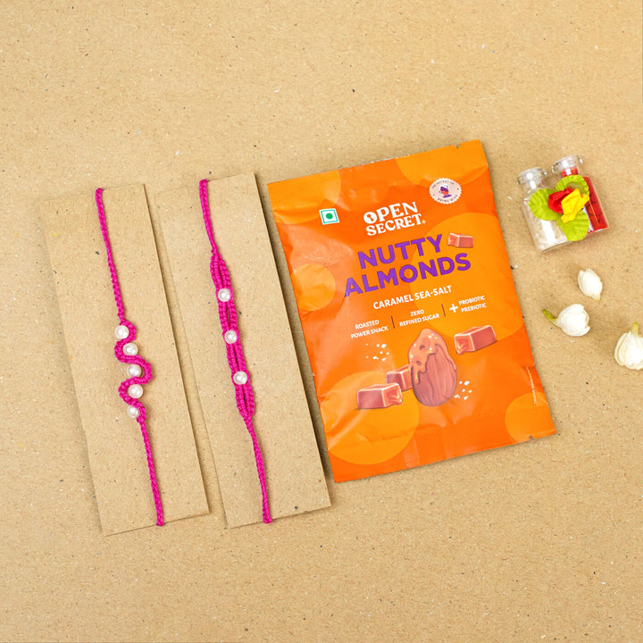 Handmade Macrame Pearl Rakhi With Roli Chawal | Set of 2