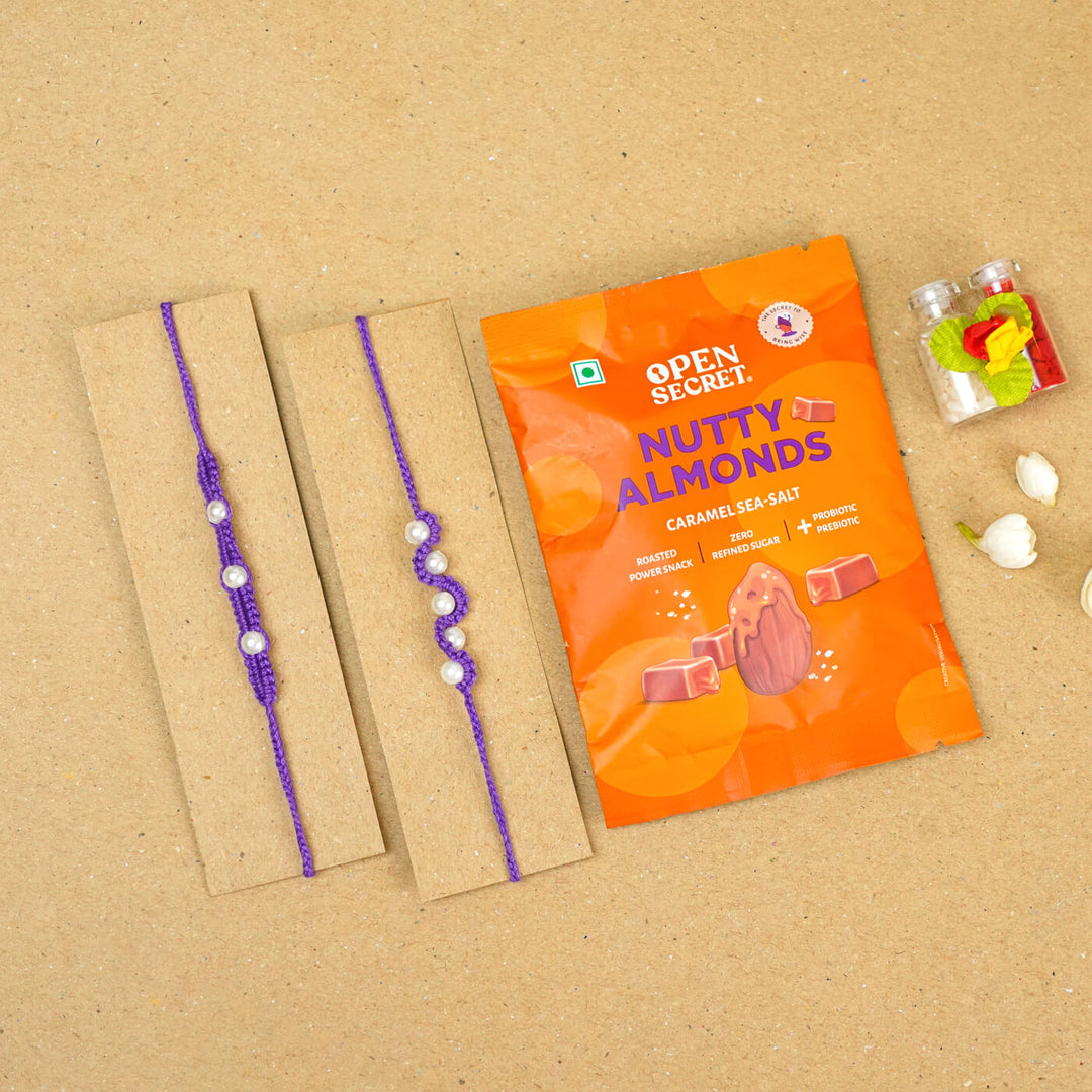 Handmade Macrame Pearl Rakhi With Roli Chawal | Set of 2
