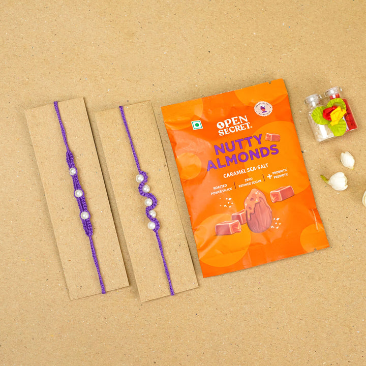 Handmade Macrame Pearl Rakhi With Roli Chawal | Set of 2
