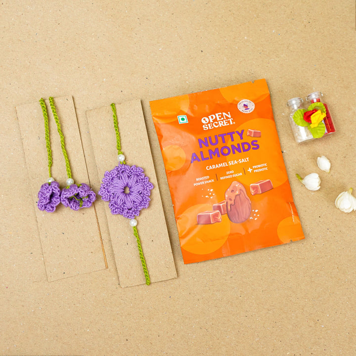 Handmade Crochet Floral Cotton Bhaiya Bhabhi Rakhi With Roli Chawal | Set of 2