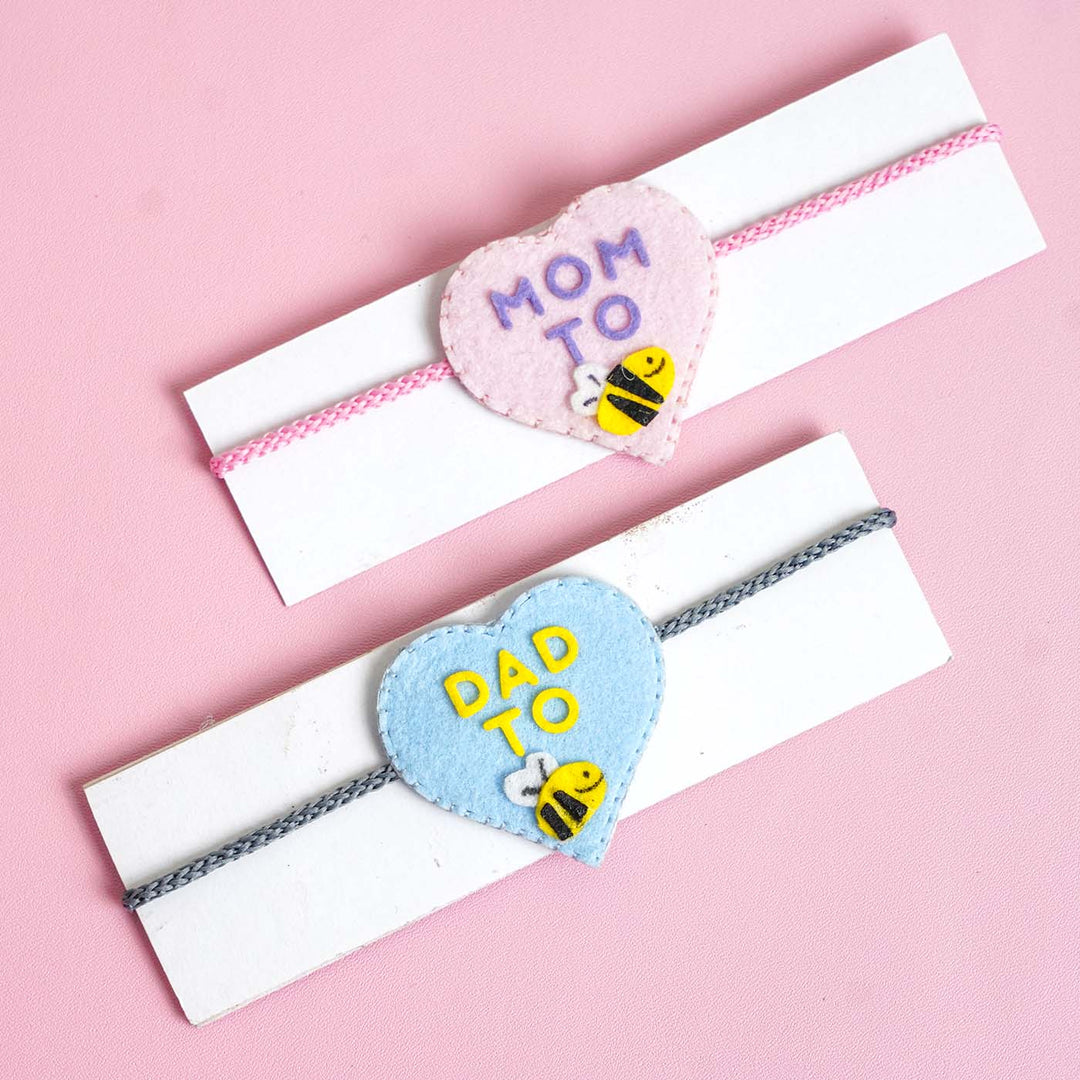 Personalized Handmade Felt Mom & Dad to be Rakhi With Roli Chawal | Set of 2