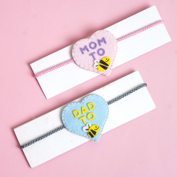 Personalized Handmade Felt Mom & Dad to be Rakhi With Roli Chawal | Set of 2
