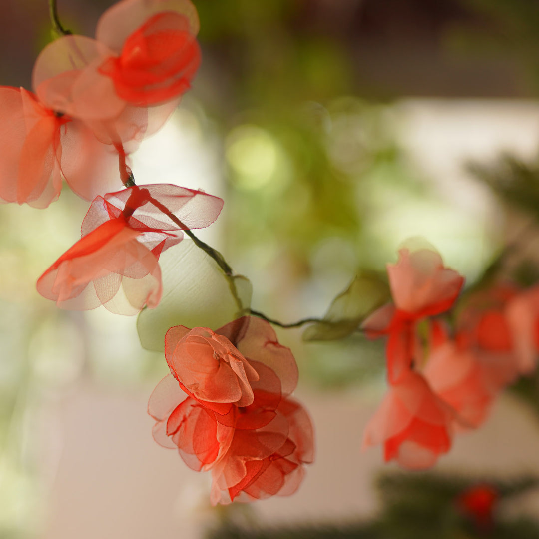 3m, 38 Bulbs | Handcrafted Red & Peach Tissue Flower LED Fairy Lights