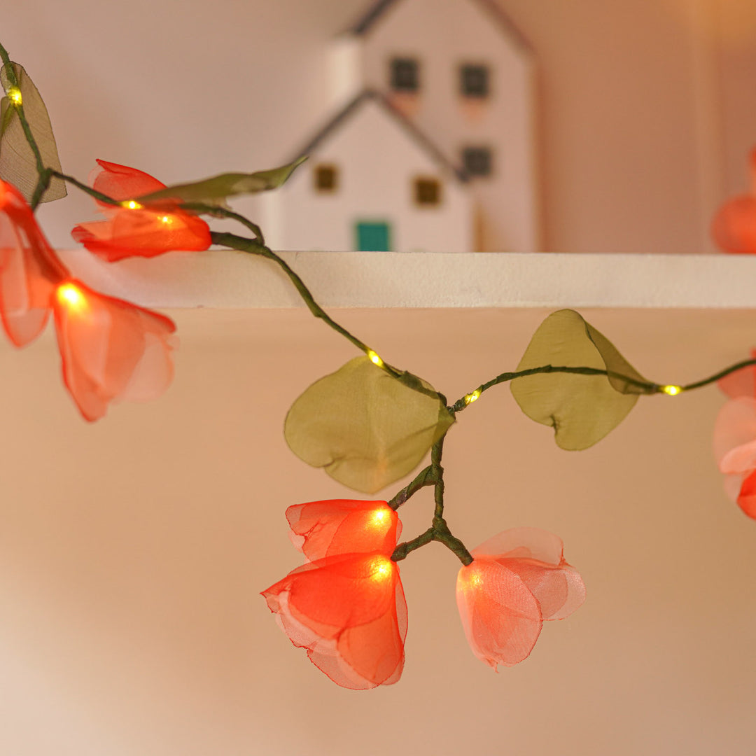 3m, 38 Bulbs | Handcrafted Red & Peach Tissue Flower LED Fairy Lights
