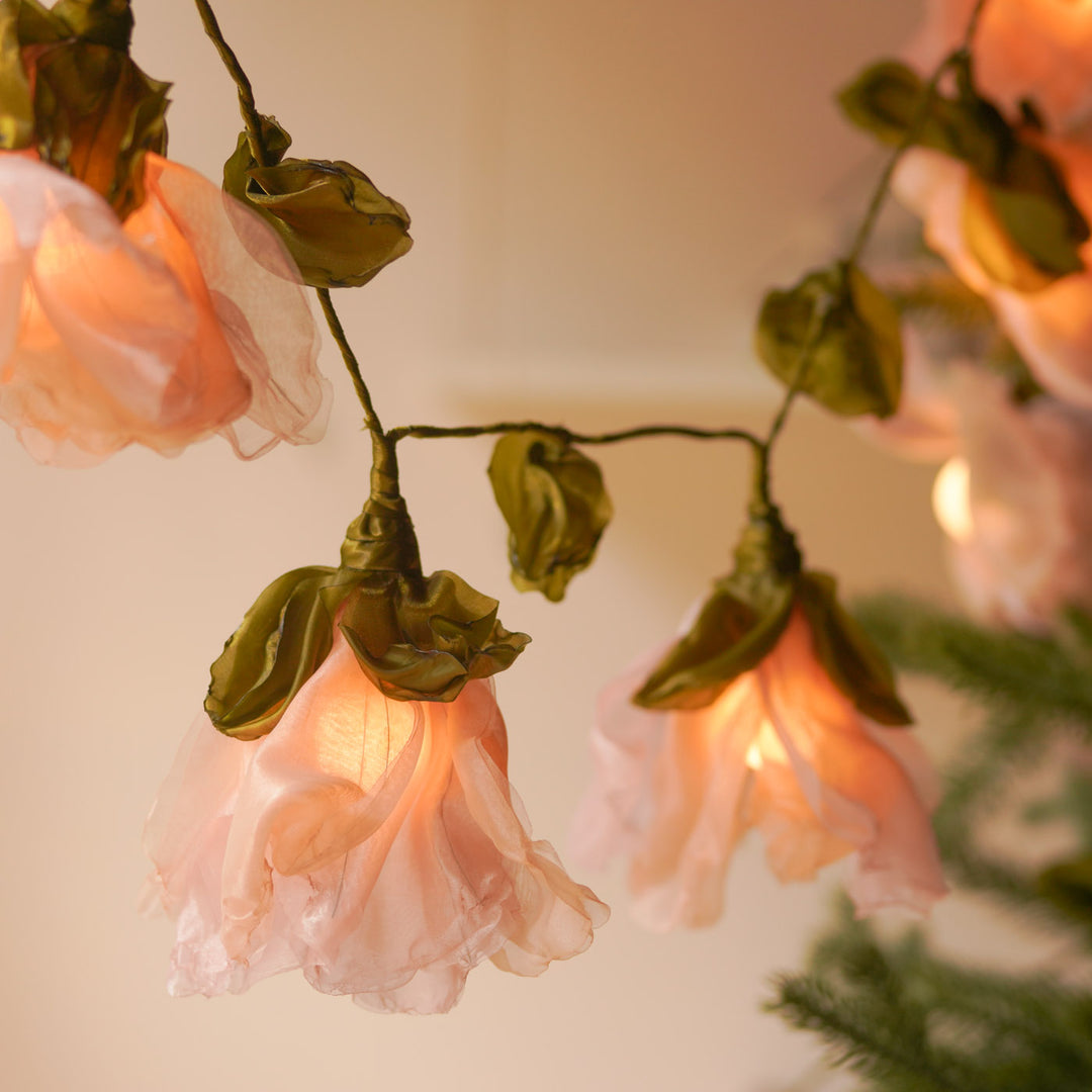 3m, 10 Bulbs | Handcrafted Rose Gold Tissue Flower String Lights With Bulbs