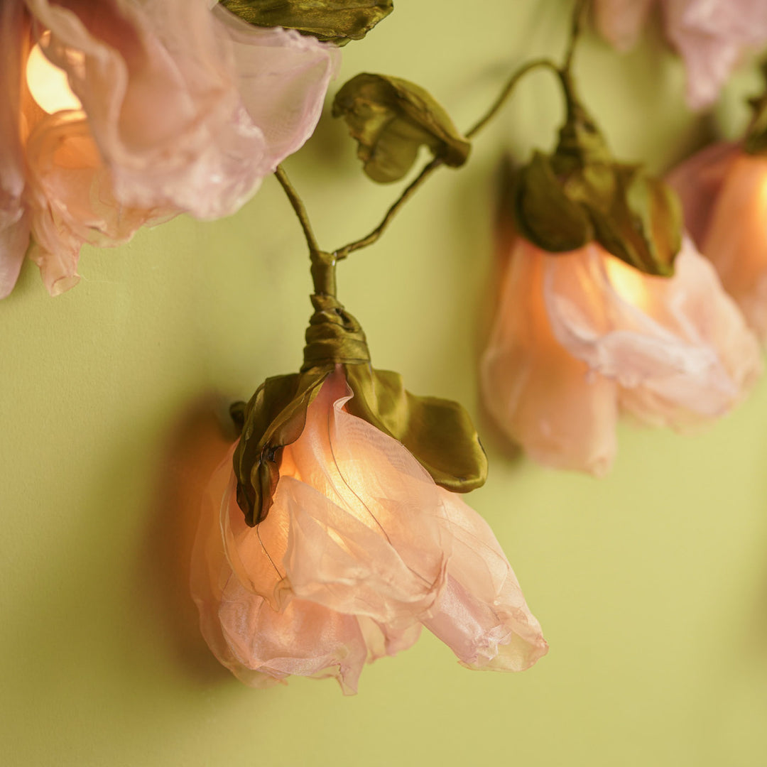 3m, 10 Bulbs | Handcrafted Rose Gold Tissue Flower String Lights With Bulbs