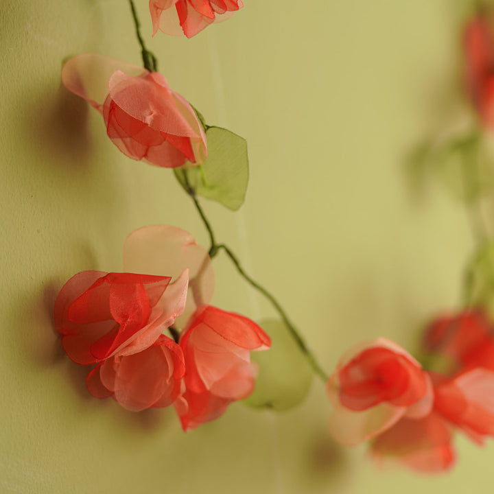 3m, 38 Bulbs | Handcrafted Red & Peach Tissue Flower LED Fairy Lights