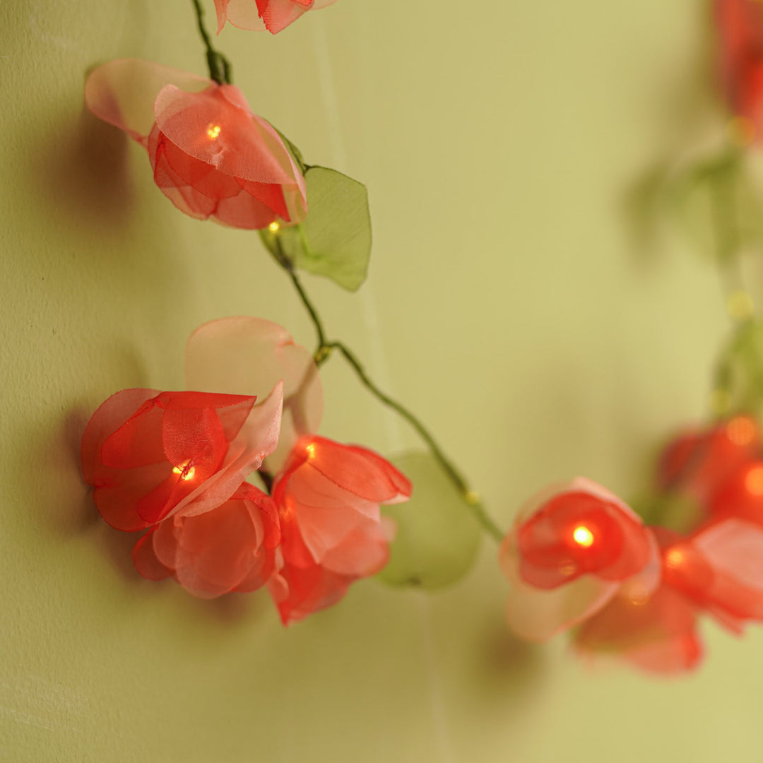 3m, 38 Bulbs | Handcrafted Red & Peach Tissue Flower LED Fairy Lights