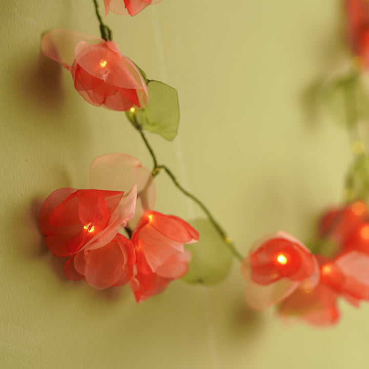 3m, 38 Bulbs | Handcrafted Red & Peach Tissue Flower LED Fairy Lights