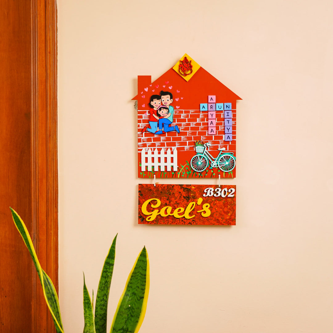 Personalized Hand Painted Mdf Wood Name Plate 2 - Mounted on Wall with Nameplate
