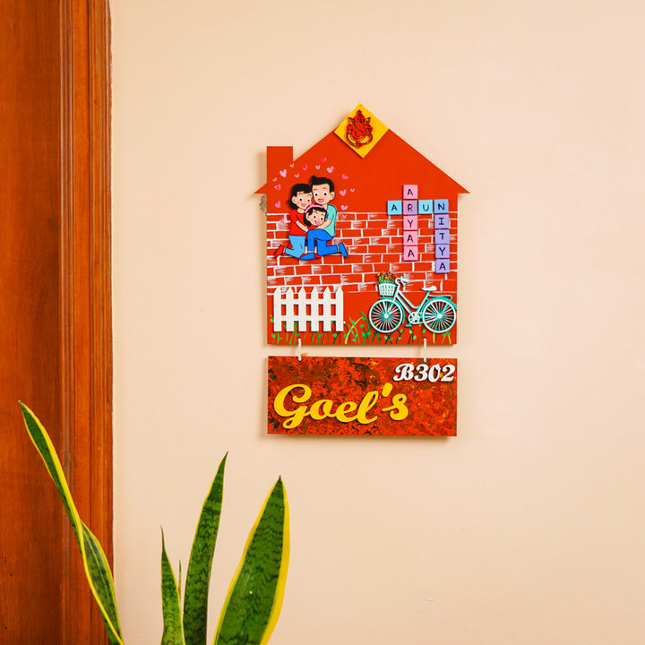 Personalized Hand Painted Mdf Wood Name Plate 2 - Mounted on Wall with Nameplate