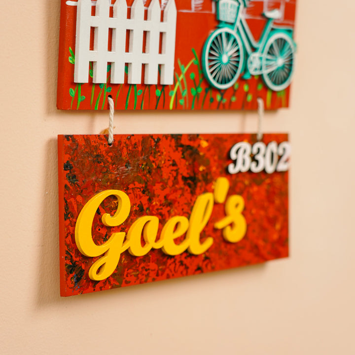 Personalized Hand Painted Mdf Wood Name Plate 2 - Close-up of Hanging Personalized Sign