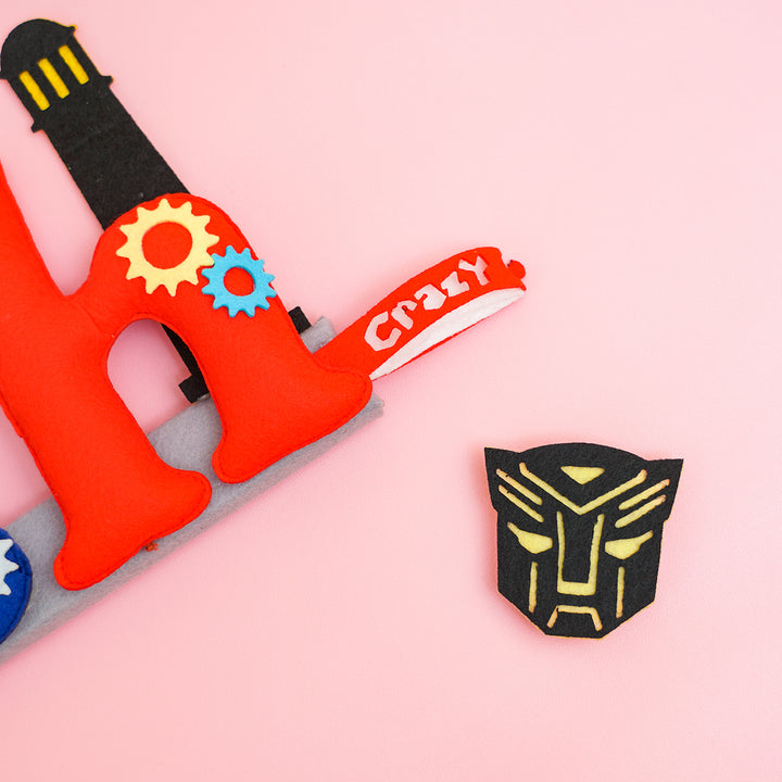 Handcrafted Personalized Optimus Prime Felt Nameplate for Kids