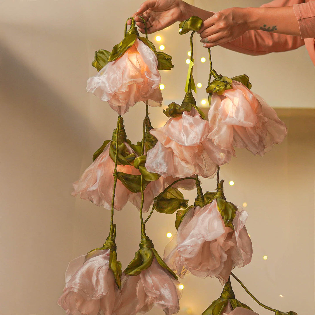 3m, 10 Bulbs | Handcrafted Rose Gold Tissue Flower String Lights With Bulbs