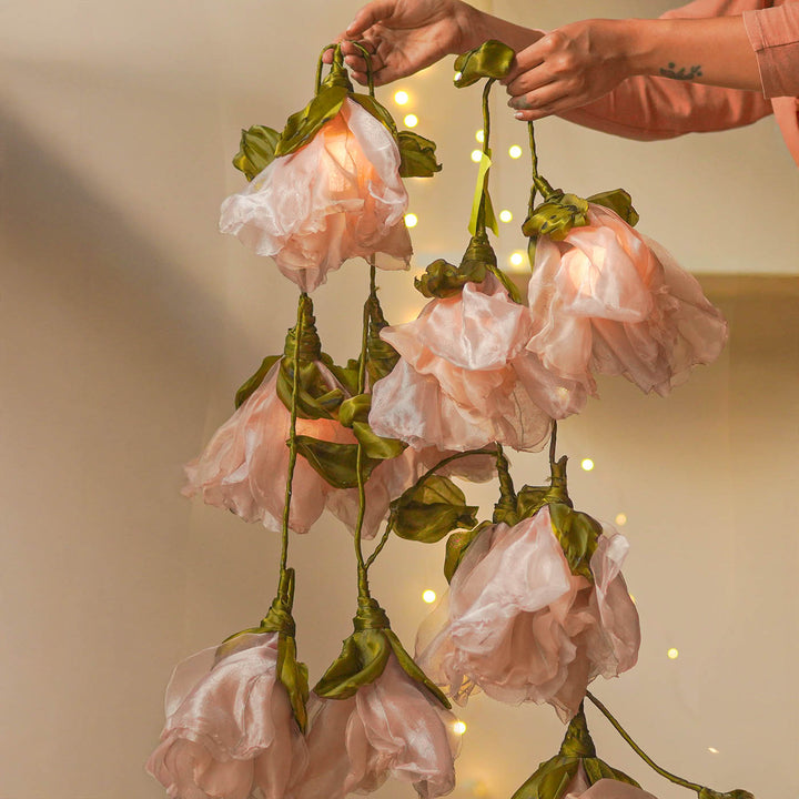 3m, 10 Bulbs | Handcrafted Rose Gold Tissue Flower String Lights With Bulbs