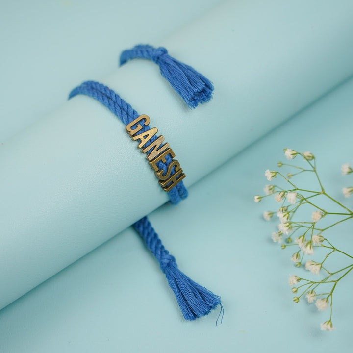 Personalized Handmade Minimalist Name Rakhi With Roli Chawal - Tiered Bracelet with Tassels