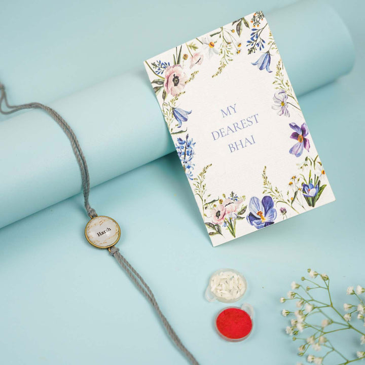 Photo Personalized Handmade Round Antique Bronze Rakhi With Roli Chawal Copy - Bracelet with Card and Accessories