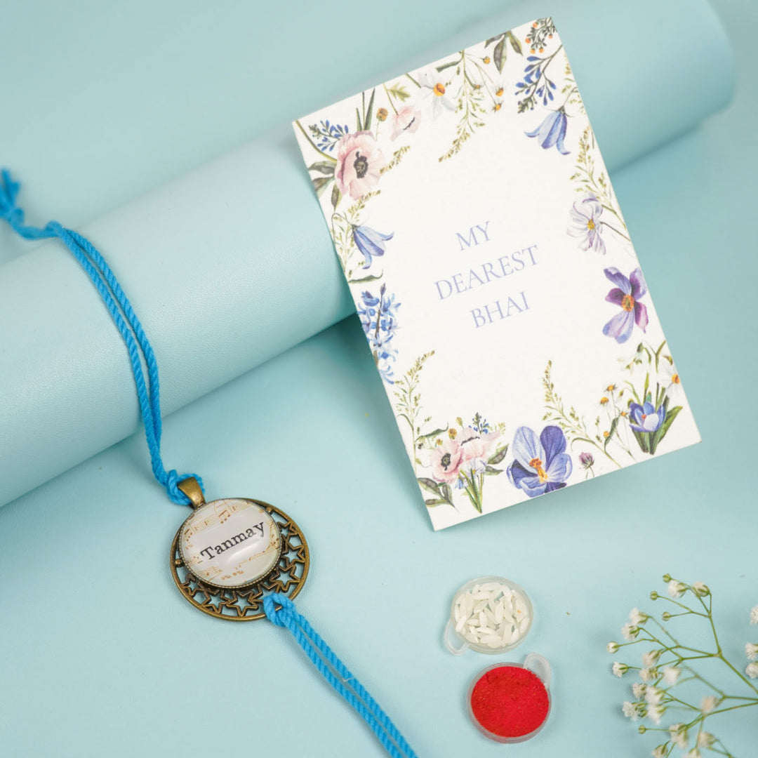 Personalized Reusable Antique Bhaiya Bhabhi Rakhi With Roli Chawal Set Of 2 Copy - Packaging and Gift Card Included