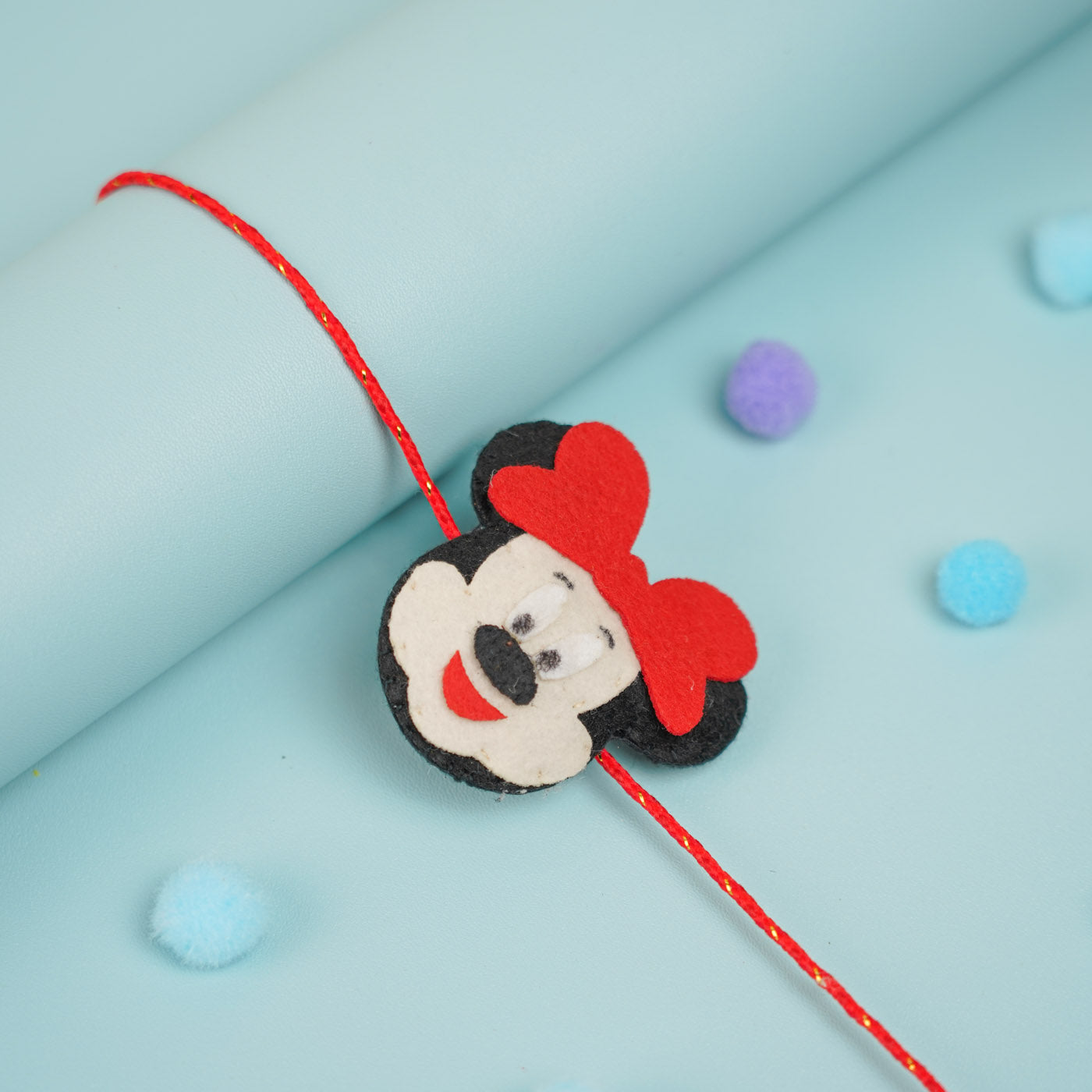 Buy Handmade Mickey Mouse Theme Pom - Pom Felt Rakhi With Roli Chawal ...